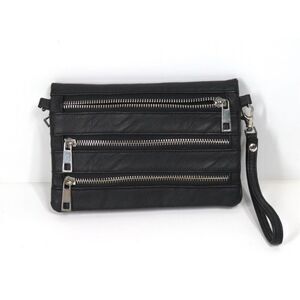 Black Leather Triple Zip Bifold Wristlet Wallet